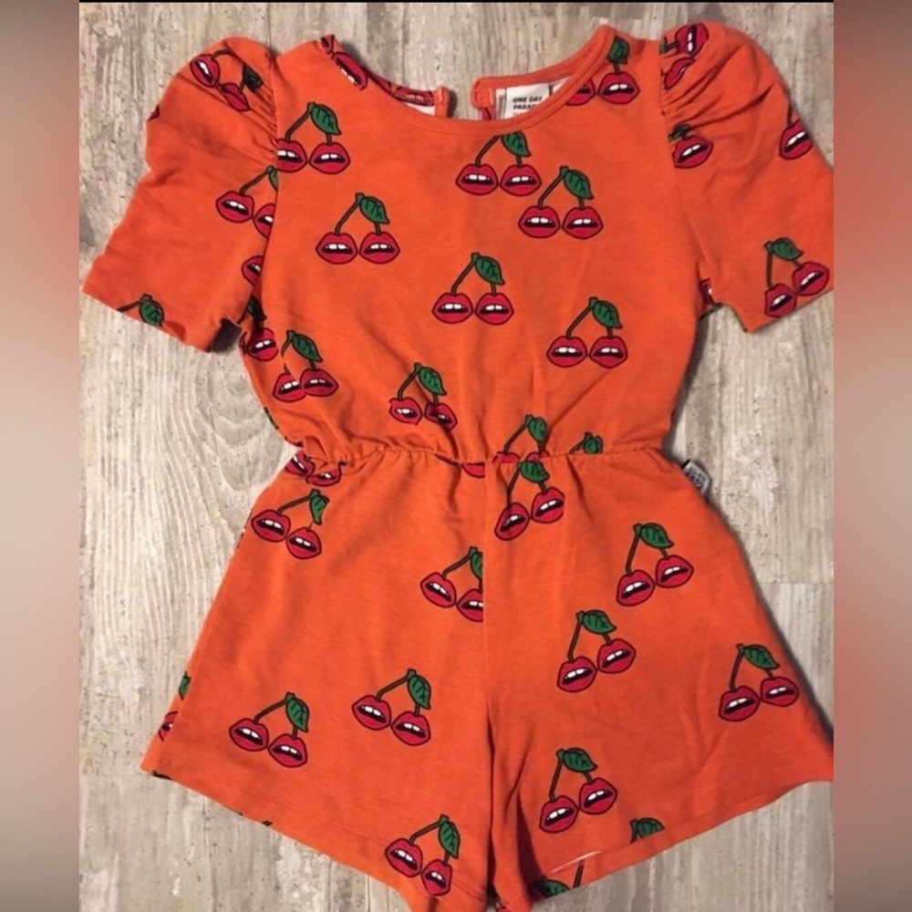 Girls Red Cherry Print One-Piece Romper